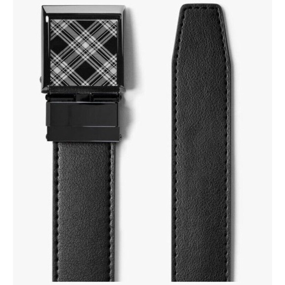 Slidebelts Original brand Men's Black Leather Ratchet Belt Plaid Buckle - Picture 1 of 7